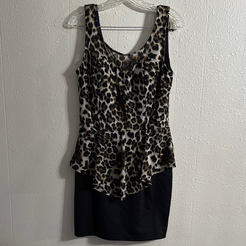 Janette Plus Leopard Print Peplum Dress